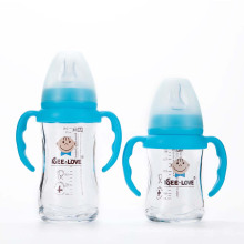 Wide Neck Wholesale Cute Blue Glass Preemie Baby Milk Feeding Bottle